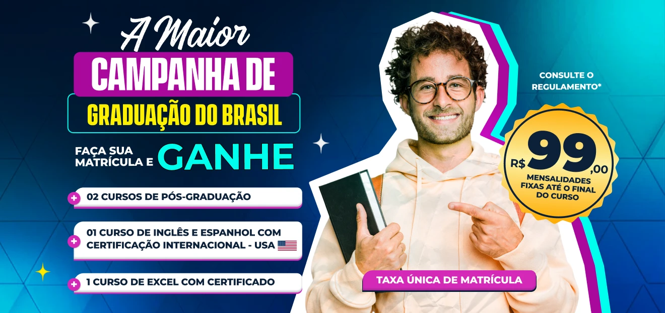 Graduação EAD Início imediato + 4 Cursos de Pós Grátis + 5 Cursos Livres Grátis + Matrícula Grátis